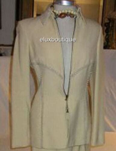 Gianni Versace Wool Pant Suit Tan Leather Outfit Zip Gem