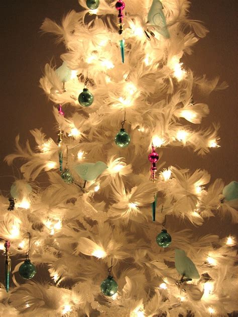 White Feather Christmas Tree With Aqua Vintage By Lorenzstudio