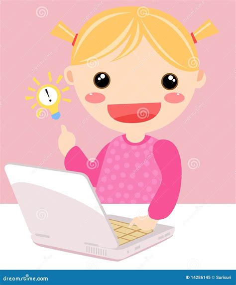 Cute Girl Playing Computer Stock Vector Illustration Of Silhouette