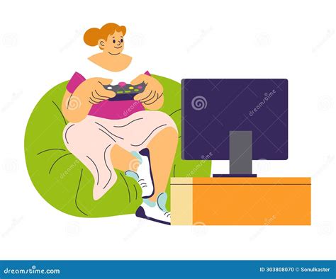 Gamer Girl Playing On Video Games On Playstation Stock Illustration