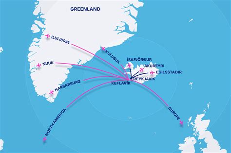 Icelandair flies to 4 destinations in Greenland. Flight times from