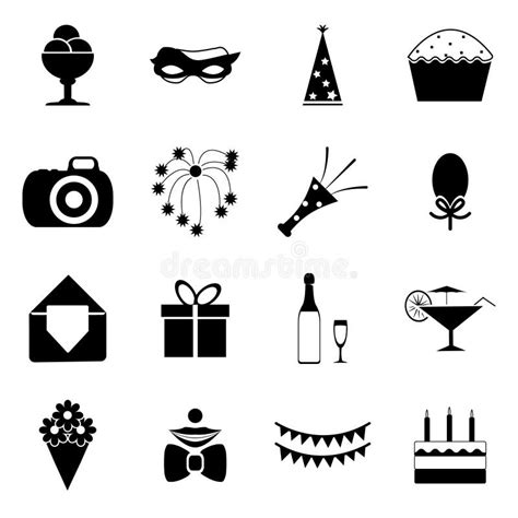 Birthday Party Celebrate Isolated Silhouette Icons And Symbols Set