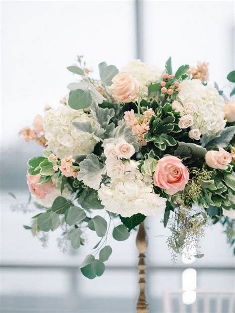 Pink Roses And White Hydrangeas Wedding Centerpiece Ideas Hydrangea