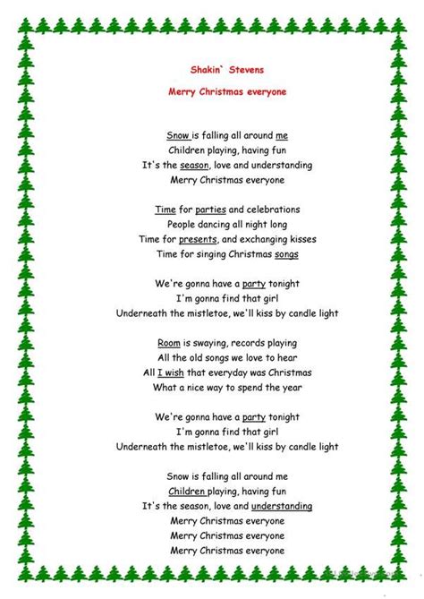 Merry Christmas Everyone Song English Esl Worksheets For Distance
