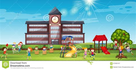 Children Playing At The School Yard Stock Vector Image 67935107