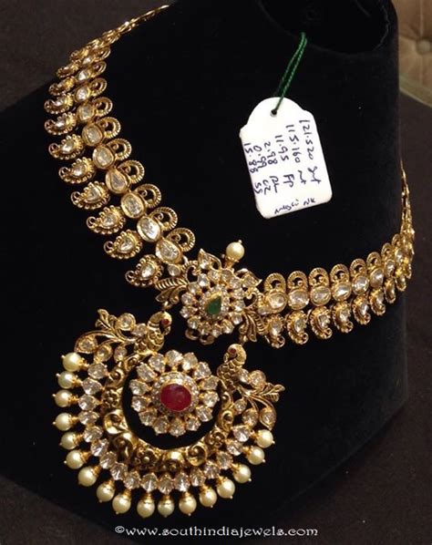 Gold Polki Long Necklace Design South India Jewels