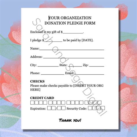 Donation Pledge Form Editable Printable Donation Flyer School
