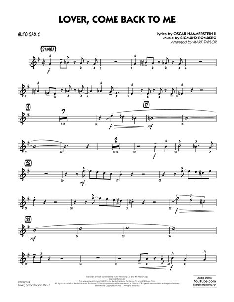 Lover Come Back To Me Key B Flat Alto Sax 2 Sheet Music Mark Taylor Jazz Ensemble