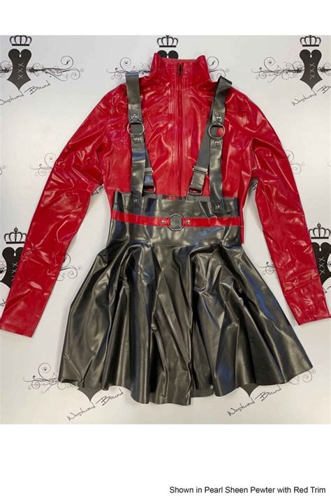 R2128 R2129 Cropped Mistress Latex Rubber Jacket Top And Shaker Skirt