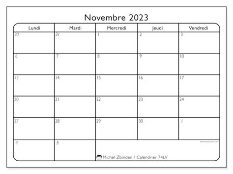 Calendrier Novembre 2023 à Imprimer “44ld” Michel Zbinden Ca