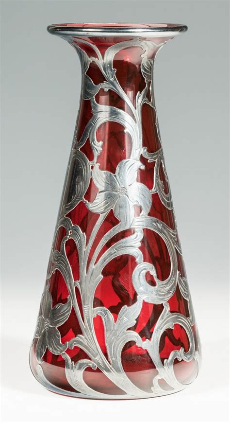 Lot 133 Ruby Glass Vase With Sterling Overlay Case Auctions
