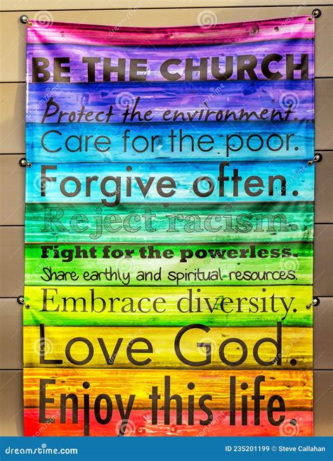 Church Banner on Wall with Christian Principles Stock Image - Image of