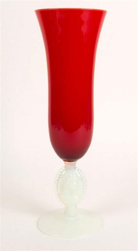 Italian Ruby Glass Cameo Stem Beaker Vintage British Victorian Glass