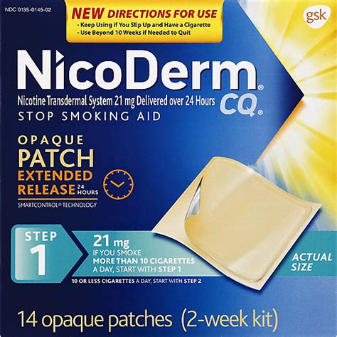 Nicoderm Cq Opaque Nicotine Patch Stop Smoking Aid 21mg 14 Count