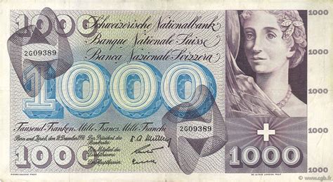 1000 Francs Switzerland 1958 P52b B974548 Banknotes