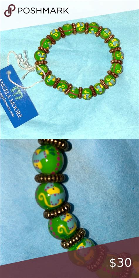 Nwt Angela Moore Bracelet Nwt Green Hand Painted Beaded Bracelet With