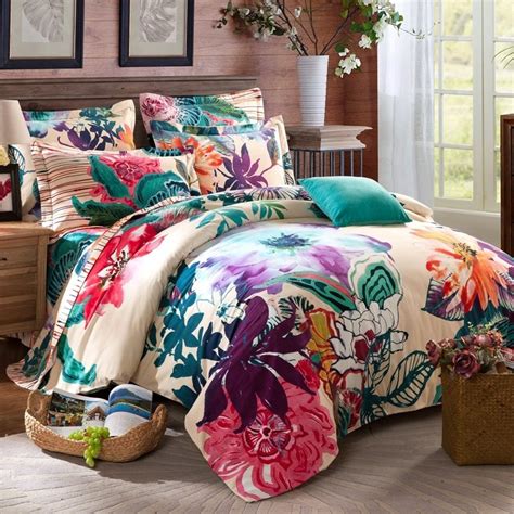 Tropical Flower Print Exotic Unique Style Full Queen Size Bedding Sets
