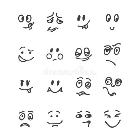 Set Of Hand Drawn Funny Faces Happy Faces Sketched Facial Expressions