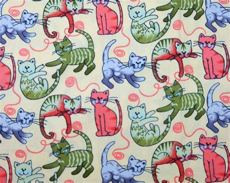 Kitty Cat Fabric 12 Yard Cotton Fabric Cat Fabric On Yellow Etsy