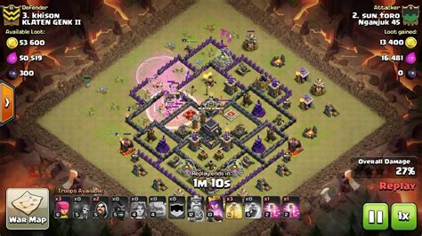 War Th 9 Vs Th 9 Gowival Golem 1 Wizard 14 Valkyrie 15 Cc Golem Lv 6 Youtube