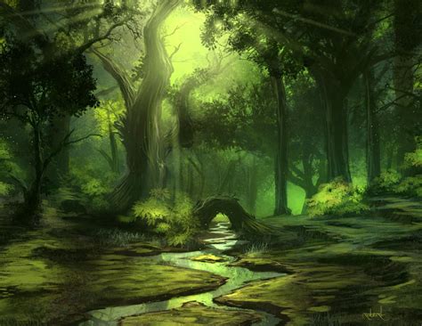 Forest Paisaje De Fantasía Bosque De La Fantasía Ilustración De Paisaje