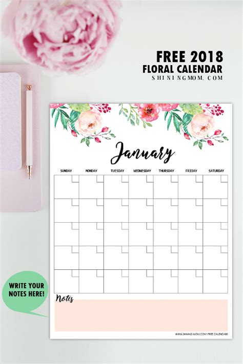 Free Printable 2018 Monthly Calendar And Planner