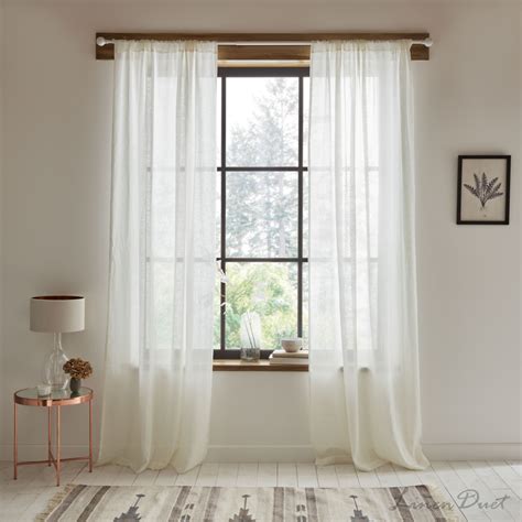 White Sheer Linen Curtains White Curtain Panel Living Room Curtain
