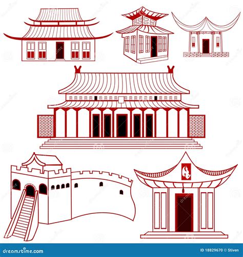 Edificios Tradicionales Contorneados Chinos Ilustración Del Vector Ilustración De Adornado