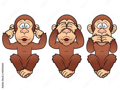 illustration of cartoon Three monkeys see hear speak no evil Stock ベクター Adobe Stock