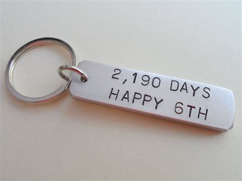 6 Year Anniversary Gift | Aluminum Tag Keychain Engraved w/ "2,191 Days