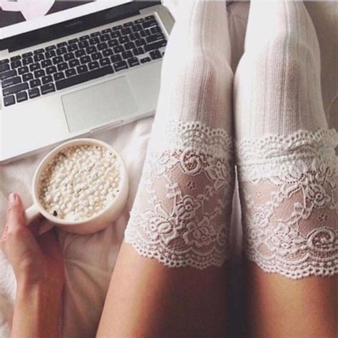 Buy Women Lace Stockings Cable Knit Floral Over Knee