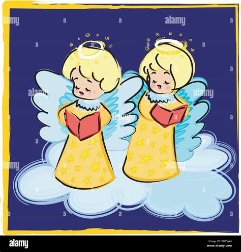 Two Angels Singing Christmas Carols On Clouds Stock Photo Alamy