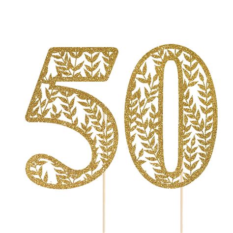 50 Cake Topper 50th Birthday Theme Glitter Gold