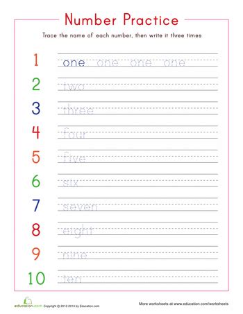 The first worksheet looks a lot like the multiplication chart above except there are numbers missing in the tens column. Writing Numbers 1-10 | Worksheet | Education.com | Writing numbers, Free kindergarten worksheets ...