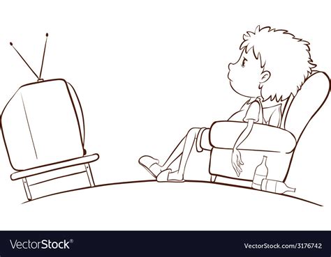A Plain Sketch Of A Boy Watching Tv Royalty Free Vector