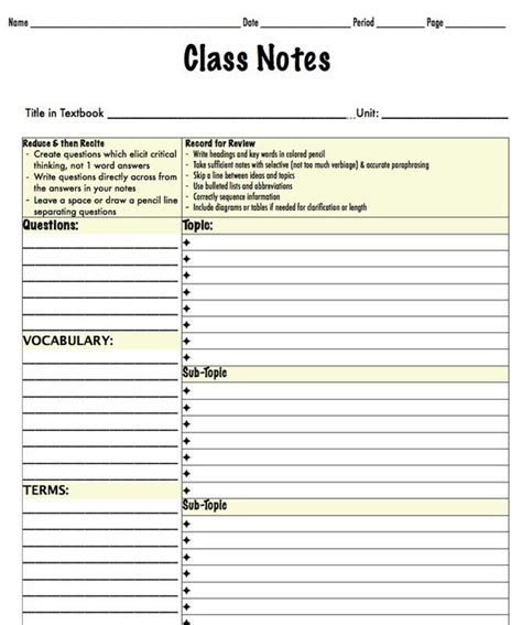 Items Similar To Note Taking Template Middle And Highschool On Etsy