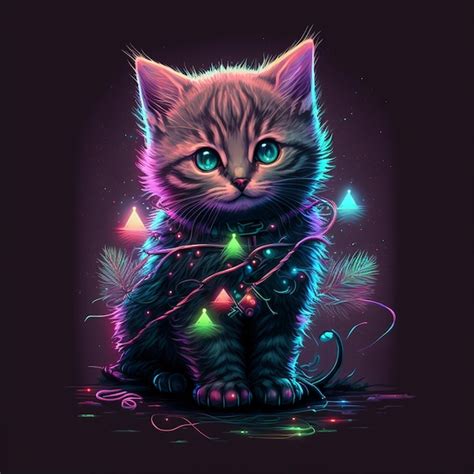 Premium Photo Cute Neon Cat Digital Art