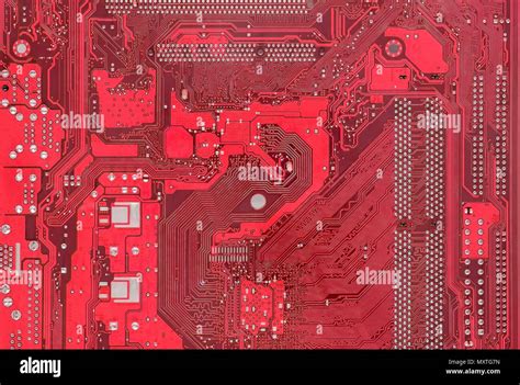 View Of Red Circuits Board Top View Stock Photo Alamy