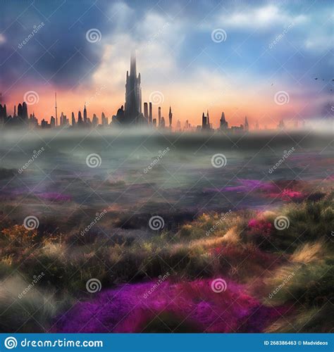 Abstract Fictional Scary Dark Wasteland City Background Colorful Ground