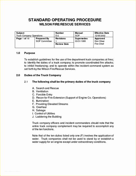 Standard Operating Procedure Template Free Of Accounting Standard