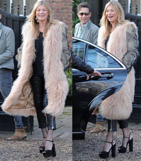 Kate Moss Celebrates Birthday In Massive Fur Coat And Gucci Sandals