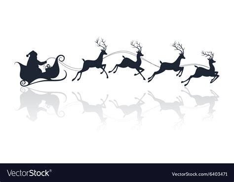 Santa Claus Silhouette Riding A Sleigh With Deers Vector Image
