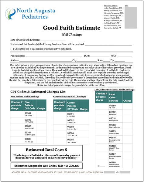 Provide Good Faith Estimates For Pediatric Encounters Pcc Learn