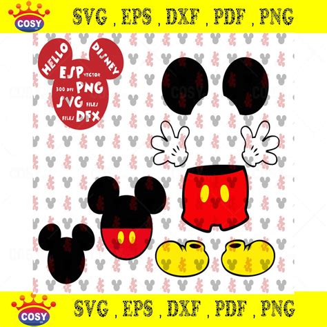 Mickey Mouse Body Parts Cut Files Mouse Die Cuts Svg Dxf Eps Pdf