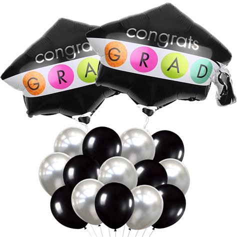 Buy Graduation Cap Balloon Congrats Grad Black White And Silver