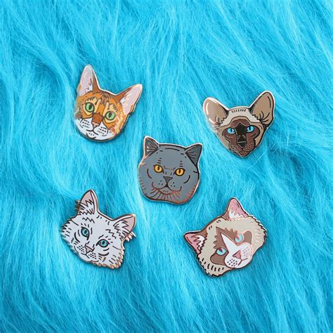 Cat Breed Enamel Pins Set Of Five Rose Gold Hard Enamel Lapel Pins Clorty Cat Crafts