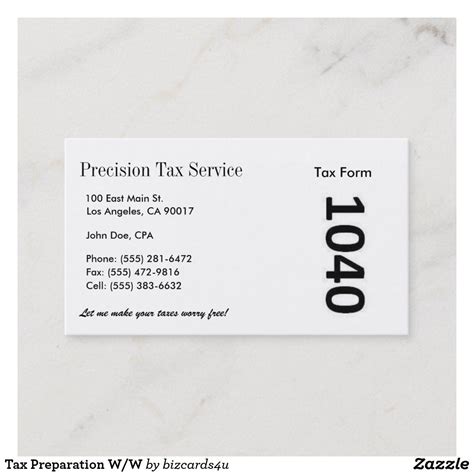 Professional business cards for the tax services, tax preparers. Tax Preparation W/W Business Card | Zazzle.com | Tax preparation, Tax forms, Tax