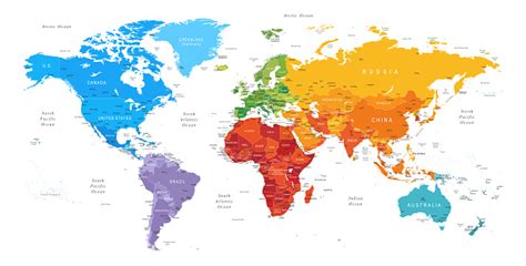 World Map Borders Countries And Cities Vector Illustration Stock