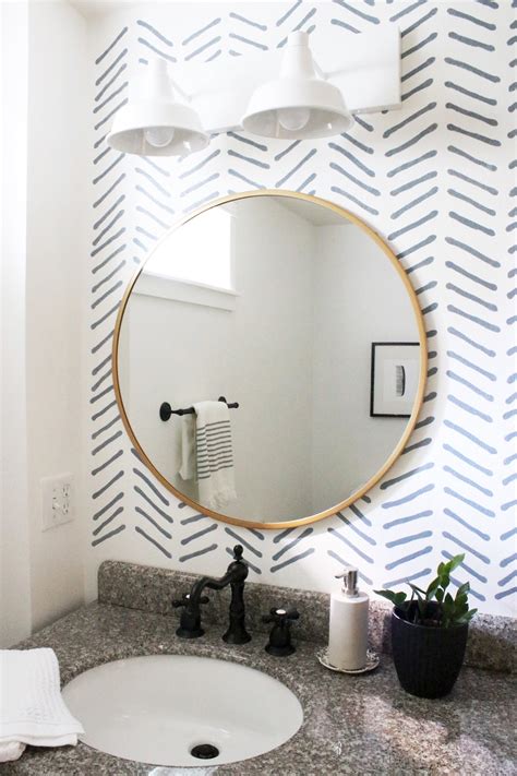 Our Bathroom Makeover Painted Vanity And Wall Stencil Details The Inspired Room