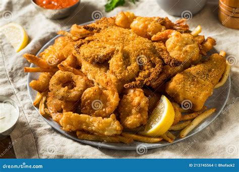 Homemade Deep Fried Seafood Platter Stock Photo Image Of Sauce Dinner
